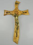Grand Crucifix Mural de Saint Benoît en Bois et Bronze - 48cm