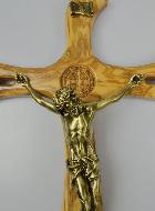 Grand Crucifix Mural de Saint Benoît en Bois et Bronze - 48cm