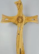 Grand Crucifix Mural de Saint Benoît en Bois et Bronze - 48cm