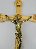 Grand Crucifix de Saint Benoît en Bois d'Olivier et Bronze - 50cm