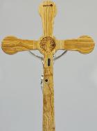 Crucifix de Saint Benoît en Bois d'Olivier et Bronze - 52cm