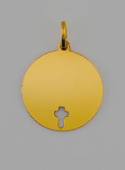 Médaille Croix du Christ à Graver en Ligne - 16mm - Or Massif 18 Carats