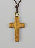 Pendentif Croix en Bois d'Olivier & Cordon Cuir