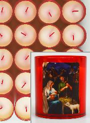 10 Bougies Veilleuses de Noël Rouge - La Nativité du Christ