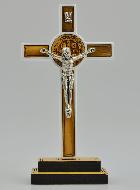 Crucifix de Saint Benoît en Bois sur Socle - 14cm