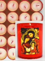 24 Bougies Veilleuses Rouge Sainte Famille