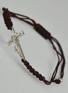 Bracelet Croix de Saint Benoît en Argent Massif - Marron