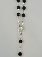 Chapelet en Cristal Noir & Argent Massif