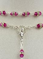 Chapelet en Argent & Cristal Rose Fuchsia Serti