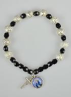 Bracelet Religieux Vierge Miraculeuse & Croix en Cristal Noir & Strass