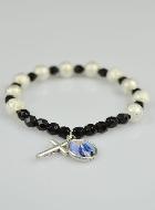 Bracelet Religieux Vierge Miraculeuse & Croix en Cristal Noir & Strass