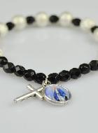 Bracelet Religieux Vierge Miraculeuse & Croix en Cristal Noir & Strass