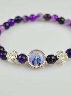 Bracelet Religieux en Agate Véritable - Croix & Médaille Vierge Miraculeuse