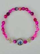 Bracelet Religieux en Agate Rose - Croix & Médaille Vierge Miraculeuse