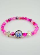 Bracelet Religieux en Agate Rose - Croix & Médaille Vierge Miraculeuse