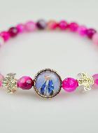 Bracelet Religieux en Agate Rose - Croix & Médaille Vierge Miraculeuse