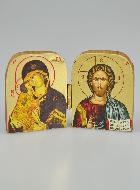 Icône Religieuse Diptyque Vierge de Tendresse & Christ Pantocrator - 5cm