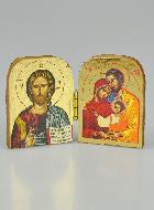 Icône Religieuse Diptyque Ste Famille & Christ Pantocrator - Mini Format 5cm