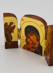 Icône Religieuse Triptyque Vierge de Tendresse & Archanges - Mini Format