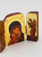 Icône Religieuse Triptyque Vierge de Tendresse & Archanges - Mini Format