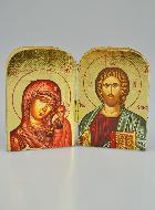 Icône Religieuse Diptyque Vierge de Kazan & Christ Pantocrator - 7cm