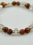 Bracelet Religieux Dizainier Saint Benoît en Bois Foncé & Croix