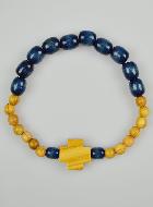 Bracelet Religieux Dizainier en Bois Bleu & Croix en Olivier