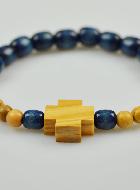 Bracelet Religieux Dizainier en Bois Bleu & Croix en Olivier