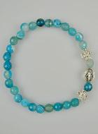 Bracelet Religieux Vierge Miraculeuse en Agate Bleue & Croix Diamants