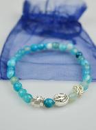 Bracelet Religieux Vierge Miraculeuse en Agate Bleue & Croix Diamants