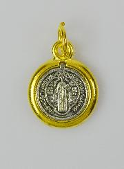 Médaille de Saint Benoît - Métal Argenté & Doré - 13mm