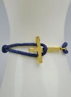 Bracelet avec Croix Dorée sur Cordon Marine - Taille Femme