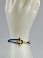 Bracelet avec Croix Dorée sur Cordon Marine - Taille Homme