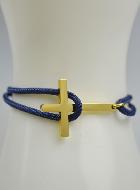 Bracelet avec Croix Dorée sur Cordon Marine - Taille Homme