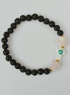 Bracelet Croix en Pierre de Lave Verte & Quartz Rose