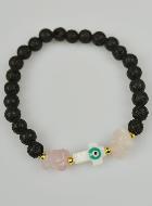 Bracelet Croix en Pierre de Lave Verte & Quartz Rose