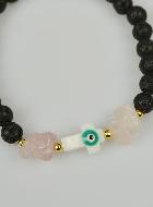 Bracelet Croix en Pierre de Lave Verte & Quartz Rose