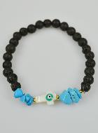Bracelet Croix en Pierre de Lave Verte & Turquoise