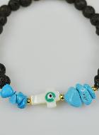 Bracelet Croix en Pierre de Lave Verte & Turquoise