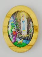 Plaque Auto Notre Dame de Lourdes en Bois d'Olivier 4cm