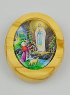Plaque Auto Notre Dame de Lourdes en Bois d'Olivier 4cm