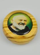 Plaque Auto Saint Padre Pio en Bois d'Olivier 4cm