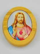 Plaque Auto Sacré Coeur de Jésus en Bois d'Olivier 4cm