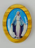 Plaque Auto Sainte Vierge Miraculeuse en Bois d'Olivier 4cm