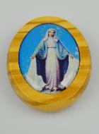 Plaque Auto Sainte Vierge Miraculeuse en Bois d'Olivier 4cm