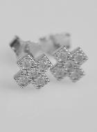 Boucles d'Oreilles Croix Carrée Argent & Diamants