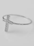 Bague Croix & Diamants - Argent Rhodié - Taille 54