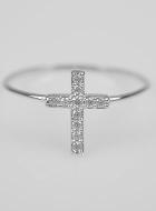 Bague Croix & Diamants - Argent Rhodié - Taille 56