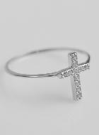 Bague Croix & Diamants - Argent Rhodié - Taille 56