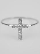 Bague Croix & Diamants - Argent Rhodié - Taille 58